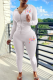 White Street Print Patchwork Hooded Collar Long Sleeve Two Pieces