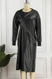 Black Casual Solid Patchwork O Neck Long Sleeve Dresses