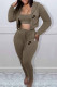 Light Coffee Casual Print Patchwork Hooded Collar Long Sleeve Three Pieces