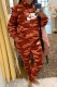 Tangerine Red Street Camouflage Print Letter Hooded Collar Long Sleeve Two Pieces