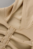 Apricot Street Solid Hollowed Out Hooded Collar Tops