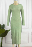 Green Sexy Solid Patchwork O Neck One Step Skirt Dresses