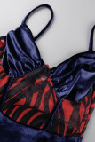 Red Sexy Print Patchwork Spaghetti Strap Sling Dress Dresses