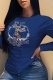 Navy Blue Street Cute Print Patchwork O Neck Tops