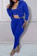 Blue Casual Print Patchwork Hooded Collar Long Sleeve Three Pieces