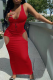 Red Street Print Hollowed Out U Neck Pencil Skirt Dresses