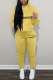 Yellow Street Print Draw String Hooded Collar Nine Points Sleeve Two Pieces