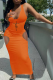 Orange Street Print Hollowed Out U Neck Pencil Skirt Dresses