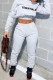 Grey Casual Print Patchwork Hooded Collar Long Sleeve Two Pieces