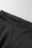 Black Sexy Casual Solid Patchwork V Neck Long Sleeve Two Pieces