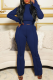 Navy Blue Street Solid Patchwork Turtleneck Long Sleeve Two Pieces