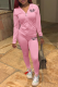 Pink Street Print Draw String Hooded Collar Long Sleeve Two Pieces
