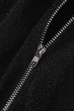 Coffee Sexy Solid Sequins Zipper Collar Skinny Jumpsuits