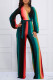 Colour Casual Gradual Change Print Patchwork V Neck Straight Jumpsuits