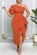 Orange Sexy Formal Solid Patchwork Backless Oblique Collar Evening Dress Dresses