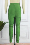 Green Street Solid Patchwork Skinny High Waist Pencil Solid Color Bottoms