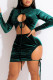 Green Sexy Solid Bandage Hollowed Out Patchwork Half A Turtleneck Pencil Skirt Dresses