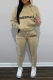 Khaki Street Print Draw String Hooded Collar Nine Points Sleeve Two Pieces