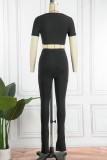 Black Sexy Casual Solid Patchwork V Neck Long Sleeve Two Pieces