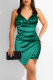 Green Sexy Solid Patchwork Asymmetrical Spaghetti Strap Sling Dress Dresses