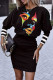 Black Casual Print Patchwork O Neck One Step Skirt Dresses