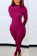 Rose Red Street Solid Patchwork O Neck Long Sleeve Two Pieces