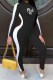 Black Sexy Print Patchwork Letter O Neck Jumpsuits