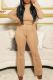 Khaki Street Solid Patchwork Turtleneck Long Sleeve Two Pieces