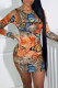 Colour Casual Butterfly Print Basic O Neck Short Sleeve Dress