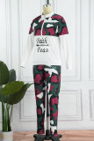 Red Street Camouflage Print Patchwork Turndown Collar Long Sleeve Two Pieces