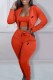 Orange Casual Print Patchwork Hooded Collar Long Sleeve Three Pieces