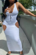 White Street Print Hollowed Out U Neck Pencil Skirt Dresses