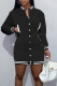 Black Street Solid Buckle Pencil Skirt Dresses