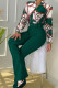 Green Casual Print Patchwork Buckle Mandarin Collar Long Sleeve Two Pieces