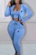 Light Blue Casual Print Patchwork Hooded Collar Long Sleeve Three Pieces