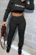 Black Casual Print Patchwork Hooded Collar Long Sleeve Two Pieces