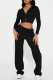 Black Casual Solid Patchwork Zipper Collar Long Sleeve Two Pieces