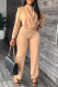 Khaki Casual Solid Patchwork Half A Turtleneck Long Sleeve Two Pieces