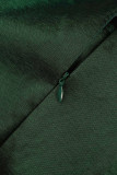 Ink Green Elegant Solid Patchwork Flounce O Neck One Step Skirt Dresses