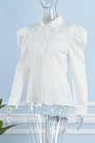 White Street Solid Patchwork Turndown Collar Tops