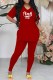 Red Casual Print Letter V Neck Short Sleeve Two Pieces