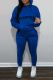 Royal Blue Street Print Draw String Hooded Collar Nine Points Sleeve Two Pieces