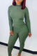 Light Green Street Solid Patchwork O Neck Long Sleeve Two Pieces