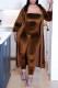 Brownness Casual Solid Patchwork Strapless Long Sleeve Two Pieces