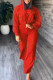 Tangerine Red Casual Solid Patchwork Hooded Collar Long Sleeve Two Pieces