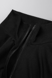 Deep Blue Street Solid Patchwork Zipper Collar Long Sleeve Two Pieces