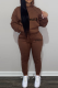 Coffee Street Print Draw String Hooded Collar Nine Points Sleeve Two Pieces