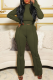 Army Green Street Solid Patchwork Turtleneck Long Sleeve Two Pieces