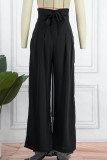 Blue Casual Solid Patchwork Loose High Waist Wide Leg Solid Color Bottoms