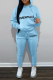Sky Blue Street Print Draw String Hooded Collar Nine Points Sleeve Two Pieces